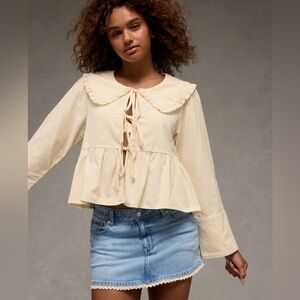 American Eagle Outfitters Cream Ruffle Blouse